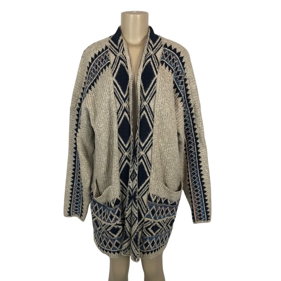 Lucky Brand Southwestern Aztec Knit Open Front Chunky Cardigan Sweater Size XL - Picture 2 of 12